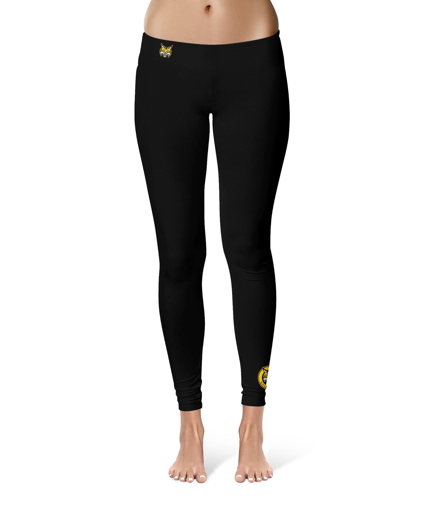 Quinnipiac University Bobcats Vive La Fete Game Day Collegiate Logo at Ankle Women Black Yoga Leggings 2.5 Waist Tights