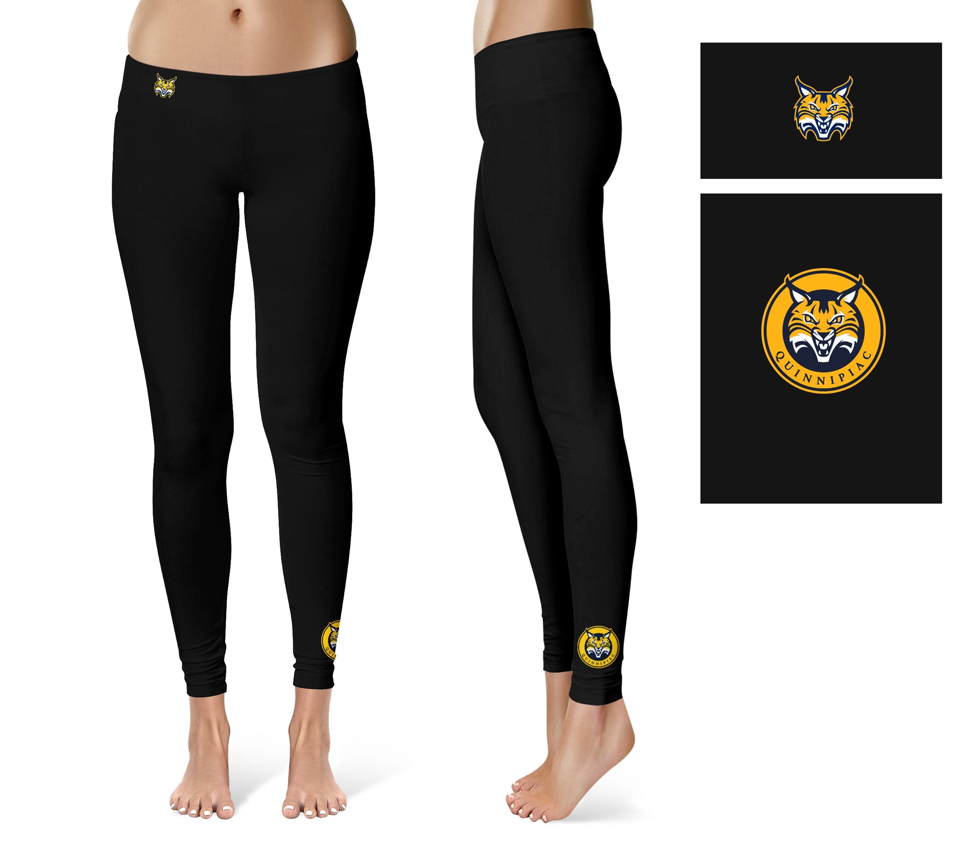 Quinnipiac University Bobcats Vive La Fete Game Day Collegiate Logo at Ankle Women Black Yoga Leggings 2.5 Waist Tights