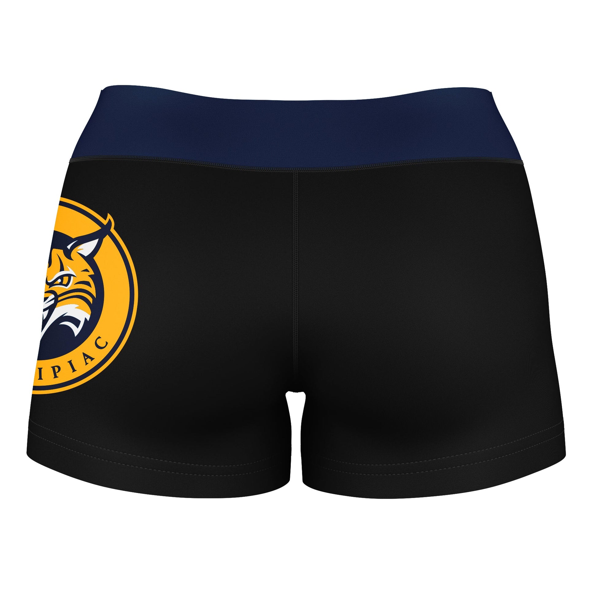 Quinnipiac Bobcats Vive La Fete Logo on Thigh & Waistband Black & Navy Women Yoga Booty Workout Shorts 3.75 Inseam - Vive La F̻te - Online Apparel Store