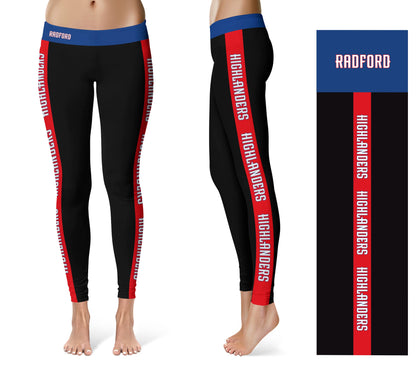 Radford Highlanders Vive La Fete Game Day Collegiate Red Stripes Women Black Yoga Leggings 2 Waist Tights