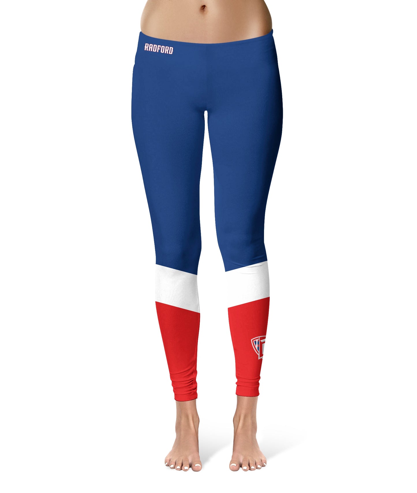 Radford University Highlanders Vive La Fete Game Day Collegiate Ankle Color Block Women Blue Red Yoga Leggings