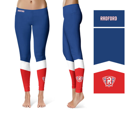 Radford University Highlanders Vive La Fete Game Day Collegiate Ankle Color Block Women Blue Red Yoga Leggings