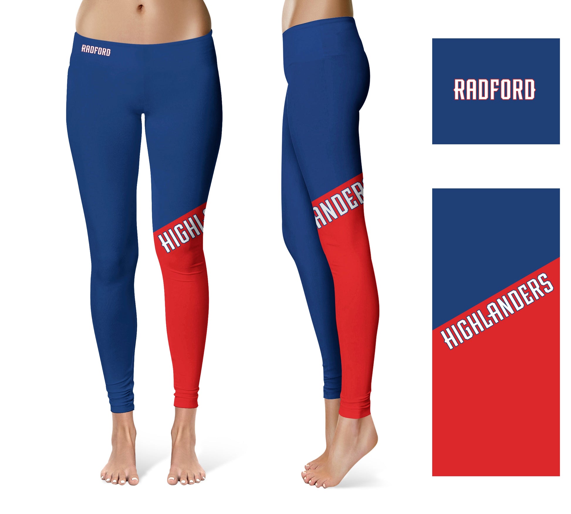 Radford University Highlanders Vive La Fete Game Day Collegiate Leg Color Block Women Blue Red Yoga Leggings