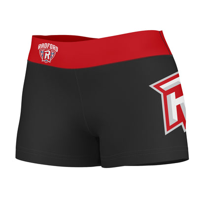 Radford Highlanders Vive La Fete Logo on Thigh & Waistband Black & Red Women Yoga Booty Workout Shorts 3.75 Inseam