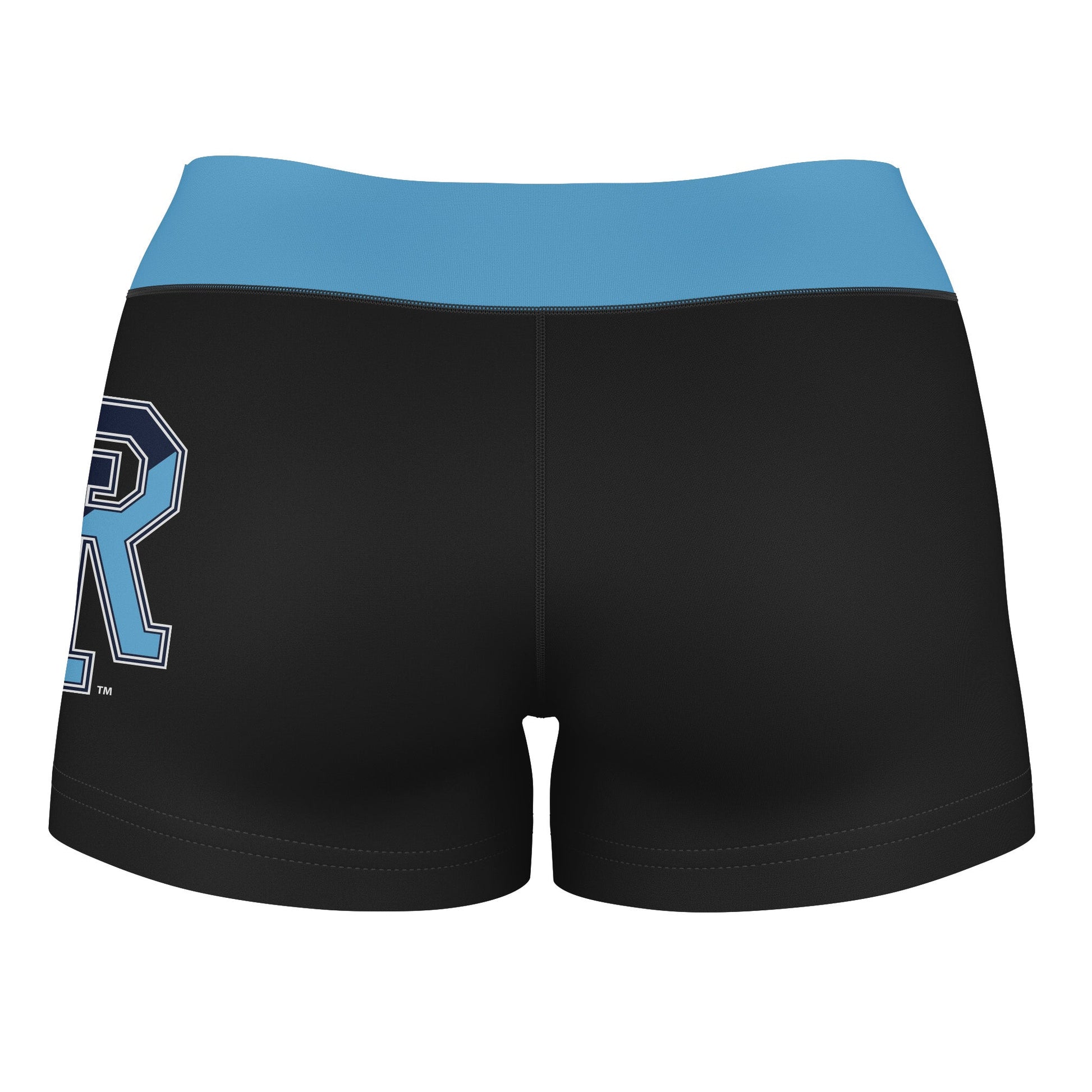 Rhode Island Rams Vive La Fete Logo on Thigh & Waistband Black & Light Blue Women Yoga Booty Workout Shorts 3.75 Inseam" - Vive La F̻te - Online Apparel Store