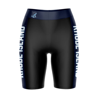 Rhode Island Rams Vive La Fete Game Day Logo on Waistband and Navy Stripes Black Women Bike Short 9 Inseam"