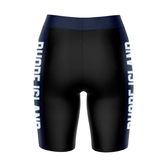 Mouseover Image, Rhode Island Rams Vive La Fete Game Day Logo on Waistband and Navy Stripes Black Women Bike Short 9 Inseam"