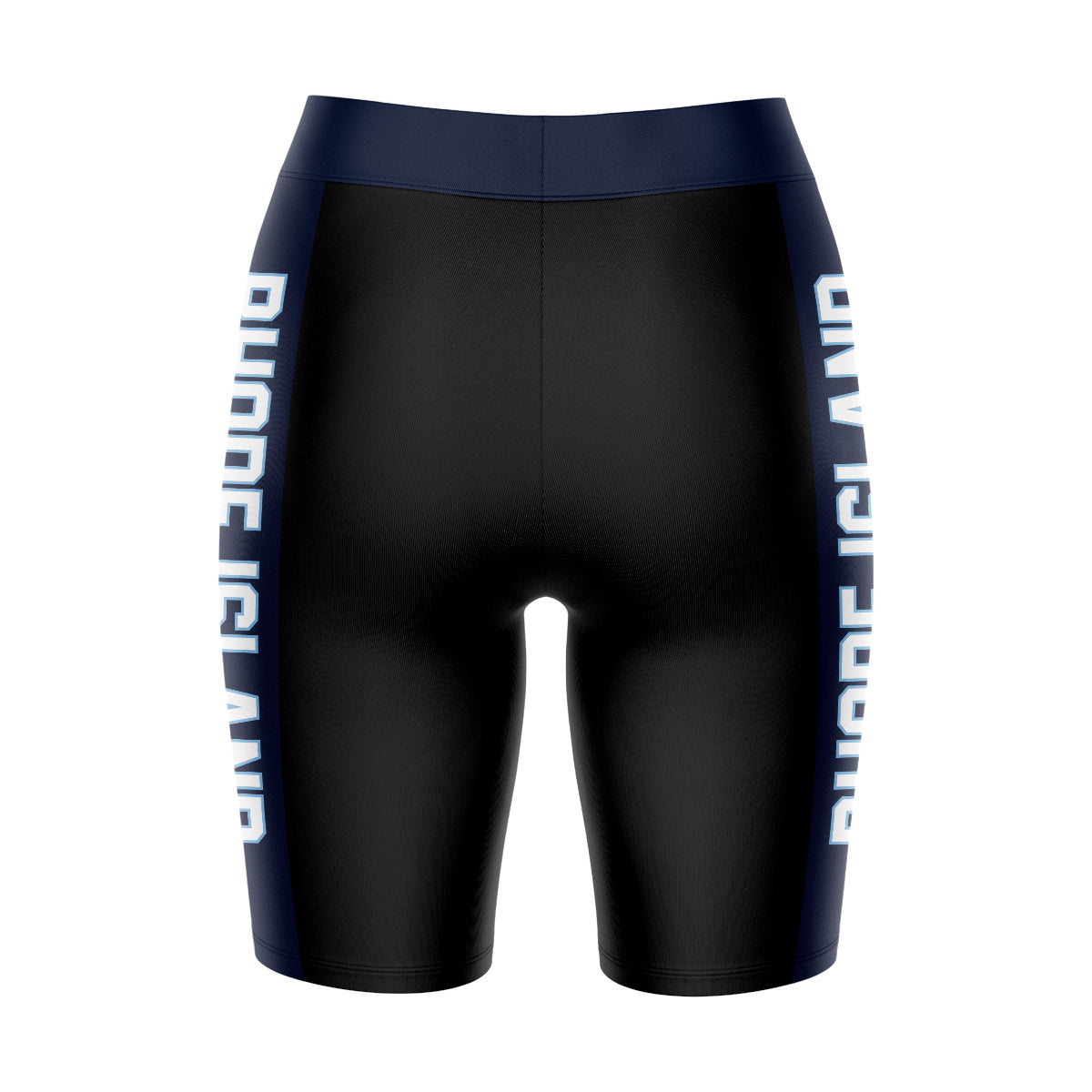 Rhode Island Rams Vive La Fete Game Day Logo on Waistband and Navy Stripes Black Women Bike Short 9 Inseam"