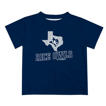 Rice University Owls Vive La Fete State Map Blue Short Sleeve Tee Shirt