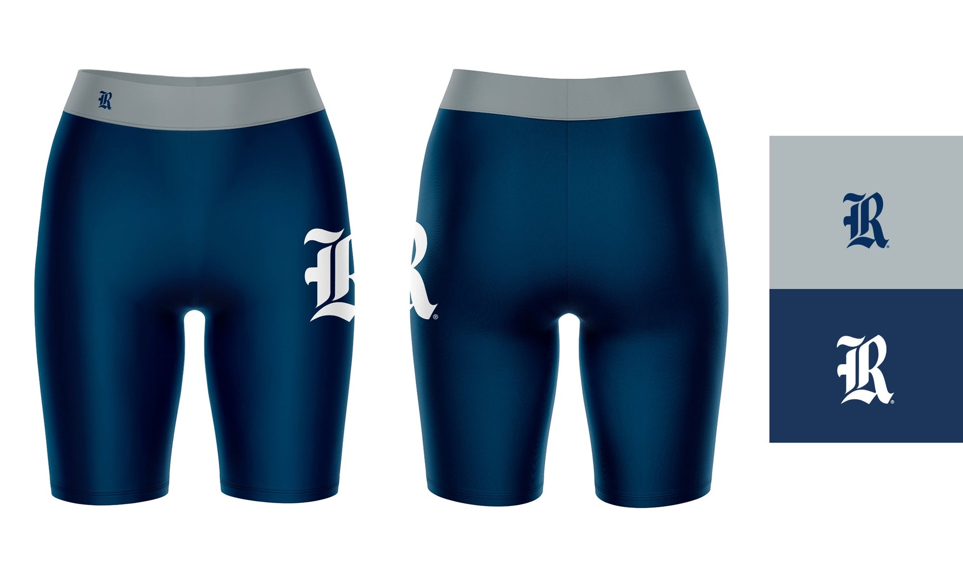 Rice Owls Vive La Fete Game Day Logo on Thigh and Waistband Blue and Gray Women Bike Short 9 Inseam