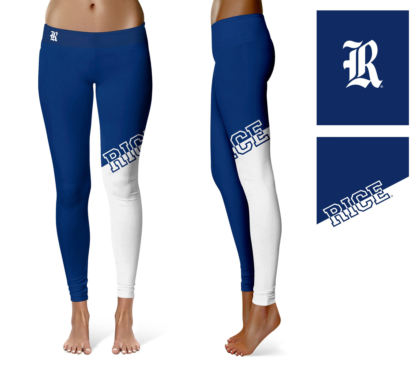 Rice University Owls Vive La Fete Game Day Collegiate Leg Color Block Women Blue White Yoga Leggings