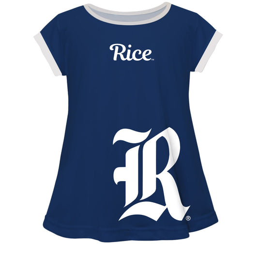 Rice Owls Big Logo Blue Short Sleeve Girls Laurie Top by Vive La Fete