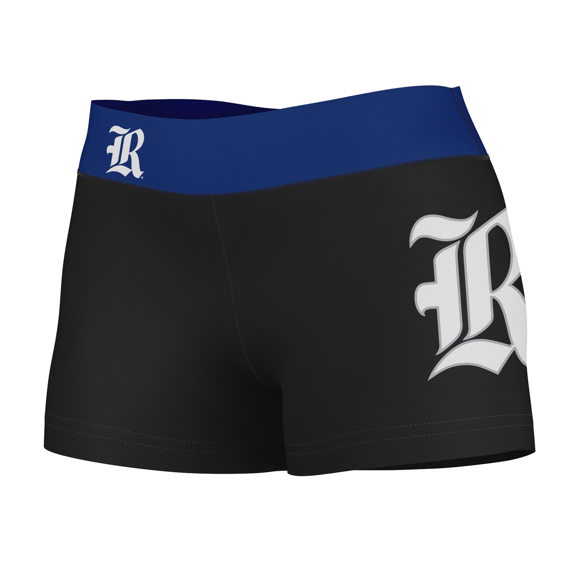 Rice University Owls Vive La Fete Logo on Thigh & Waistband Black & Blue Women Yoga Booty Workout Shorts 3.75 Inseam"