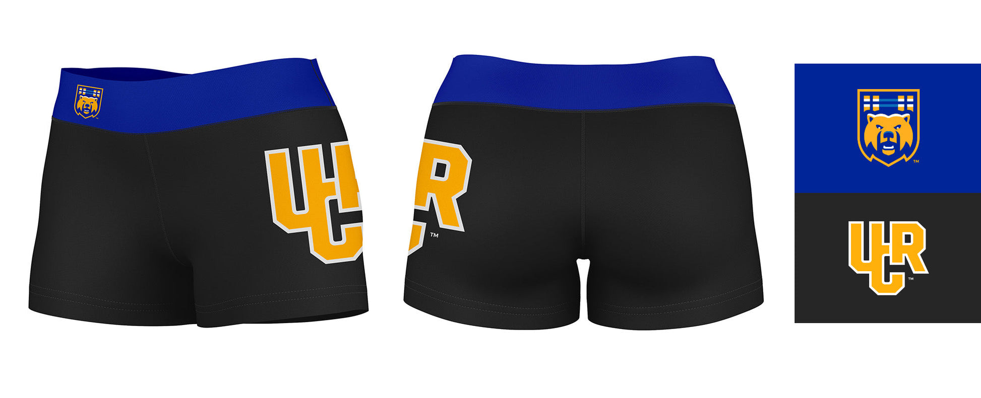 UC Riverside The Highlanders UCR Logo on Thigh & Waistband Black & Blue Women Yoga Booty Workout Shorts 3.75 Inseam" - Vive La F̻te - Online Apparel Store