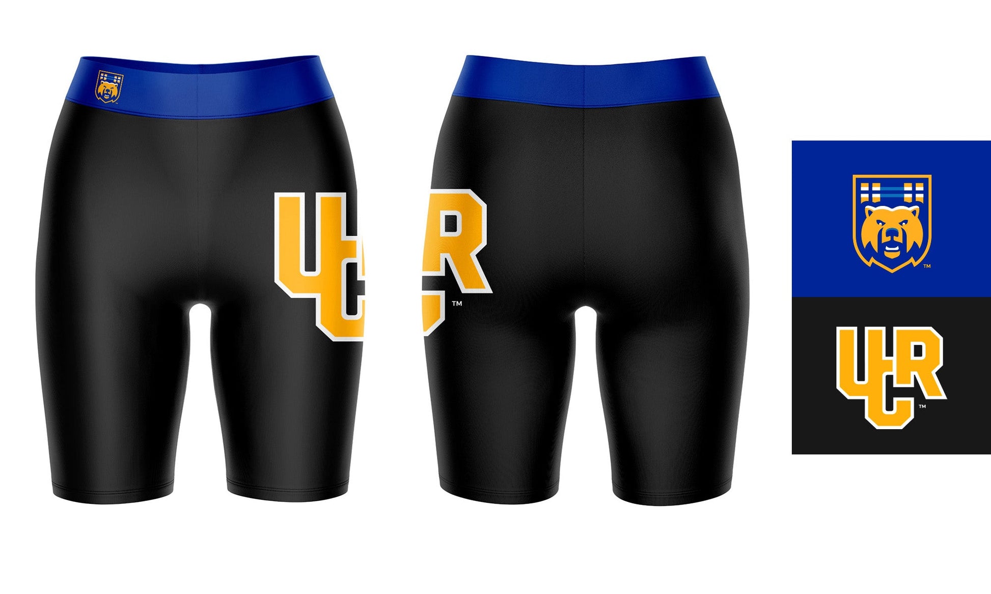 UC Riverside The Highlanders UCR Vive La Fete Logo on Thigh and Waistband Black and Blue Women Bike Short 9 Inseam"