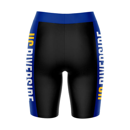 UC Riverside The Highlanders Vive La Fete Game Day Logo on Waistband and Blue Stripes Black Women Bike Short 9 Inseam