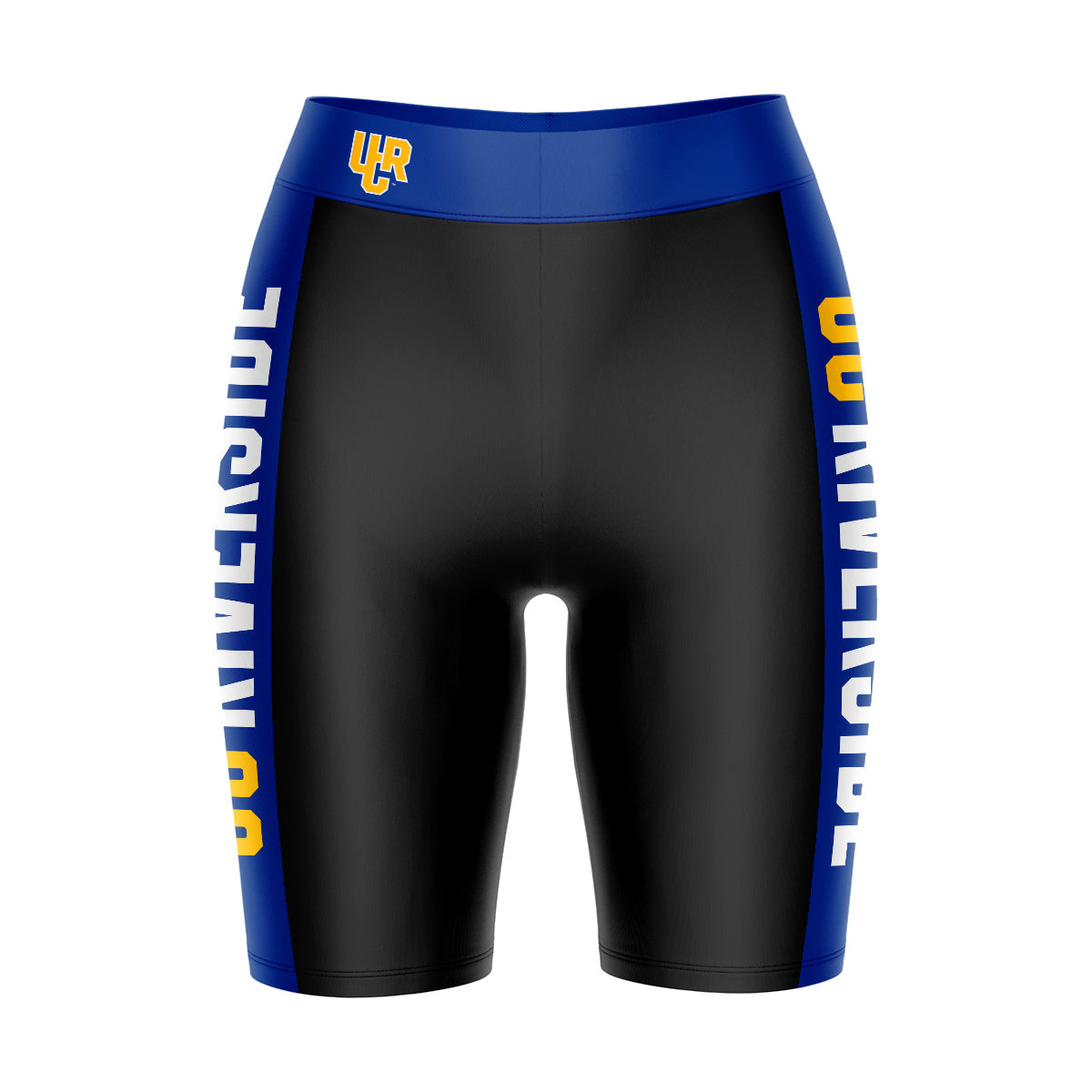 UC Riverside The Highlanders Vive La Fete Game Day Logo on Waistband and Blue Stripes Black Women Bike Short 9 Inseam