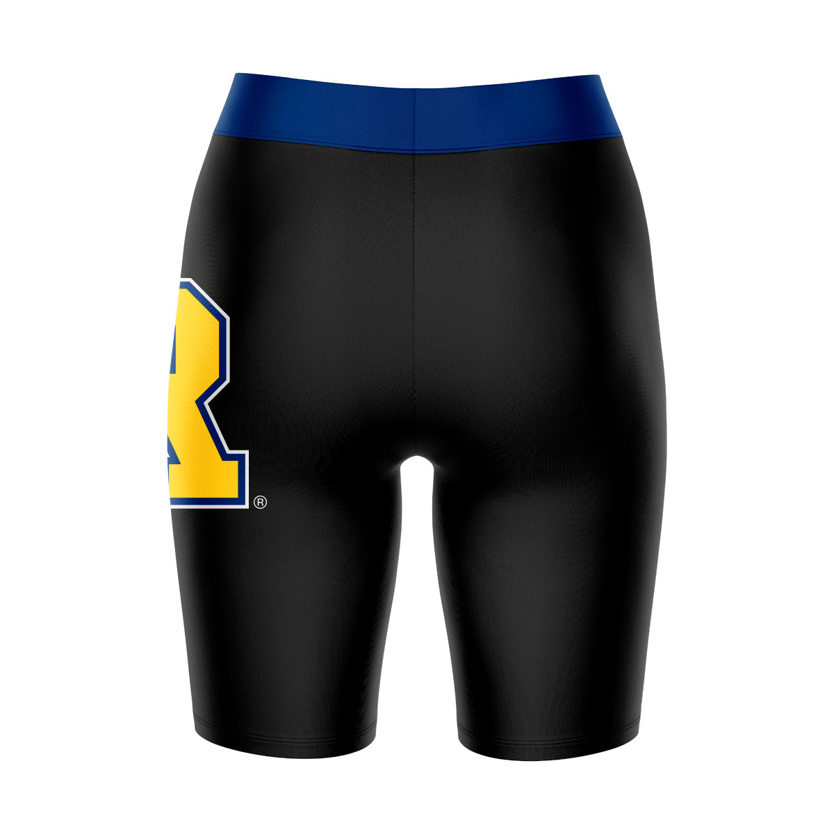 Rochester Yellowjackets Vive La Fete Game Day Logo on Thigh and Waistband Black and Blue Women Bike Short 9 Inseam"