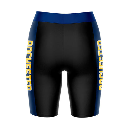 Rochester Yellowjackets Vive La Fete Game Day Logo on Waistband and Blue Stripes Black Women Bike Short 9 Inseam"