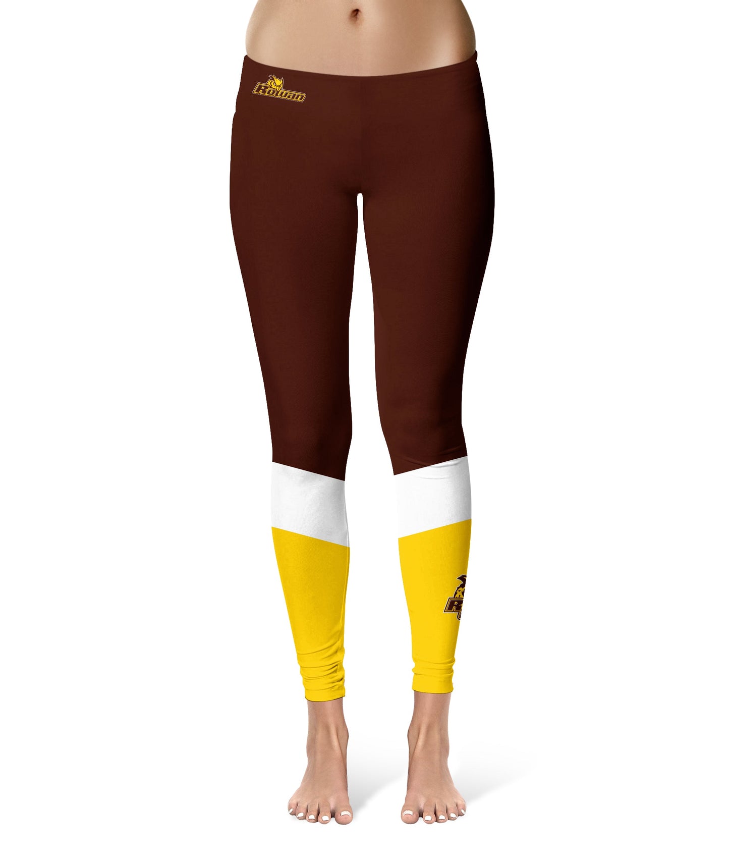 Rowan University Profs RU Vive La Fete Game Day Collegiate Ankle Color Block Women Brown Gold Yoga Leggings