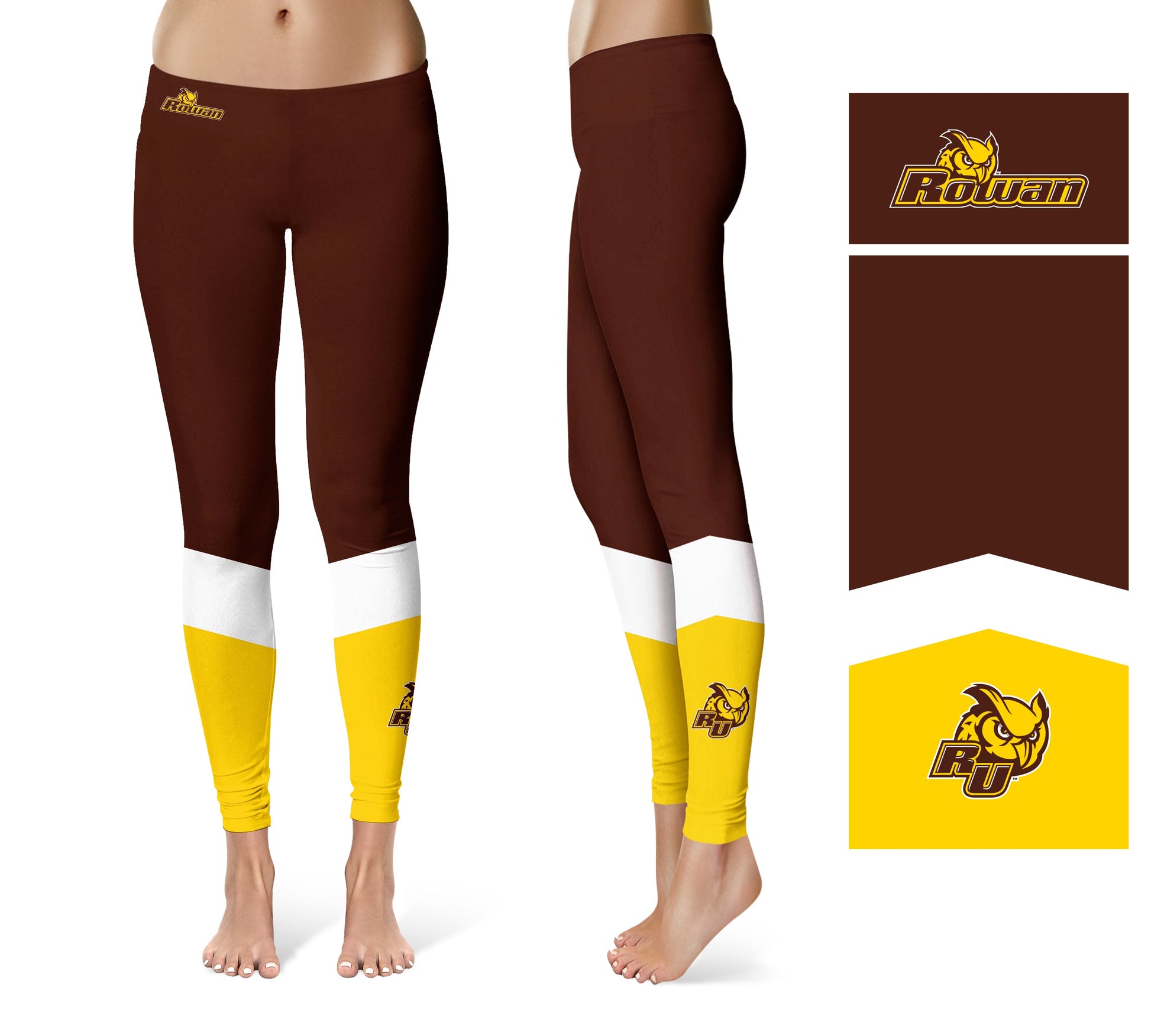 Rowan University Profs RU Vive La Fete Game Day Collegiate Ankle Color Block Women Brown Gold Yoga Leggings