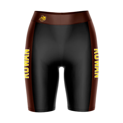 Rowan University Profs RU Vive La Fete Game Day Logo on Waistband and Brown Stripes Black Women Bike Short 9 Inseam