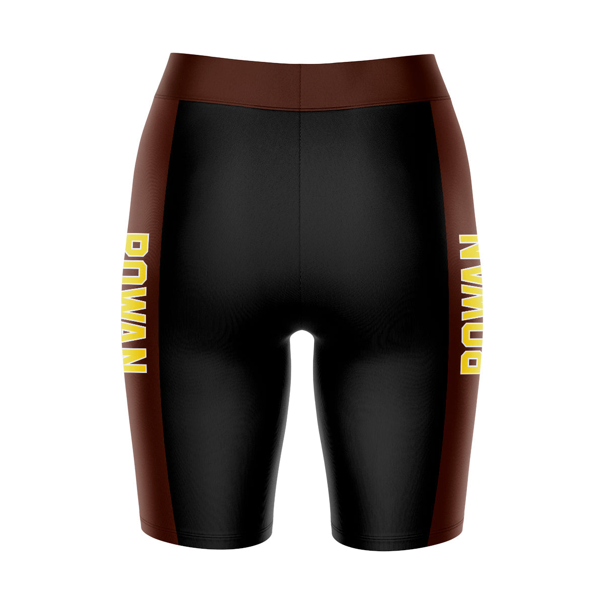 Rowan University Profs RU Vive La Fete Game Day Logo on Waistband and Brown Stripes Black Women Bike Short 9 Inseam