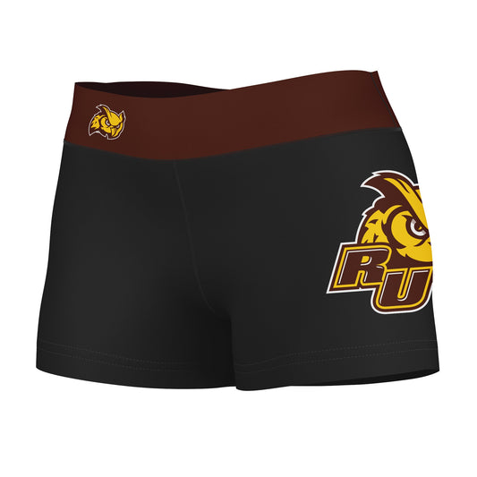 Rowan Profs Vive La Fete Logo on Thigh & Waistband Black & Brown Women Yoga Booty Workout Shorts 3.75 Inseam