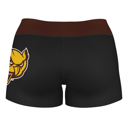 Rowan Profs Vive La Fete Logo on Thigh & Waistband Black & Brown Women Yoga Booty Workout Shorts 3.75 Inseam - Vive La F̻te - Online Apparel Store