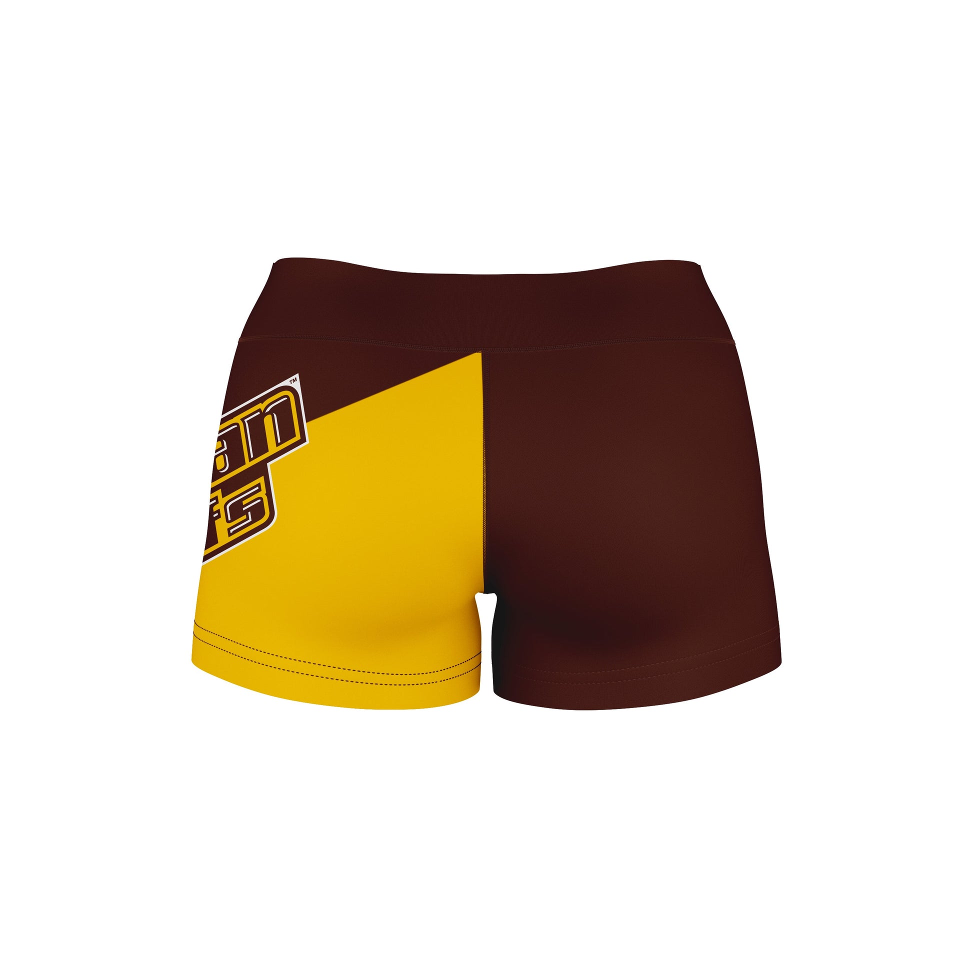 Rowan University Profs RU Vive La Fete Game Day Collegiate Leg Color Block Women Brown Gold Optimum Yoga Short - Vive La F̻te - Online Apparel Store