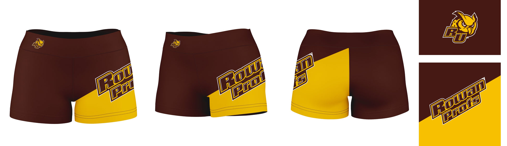 Rowan University Profs RU Vive La Fete Game Day Collegiate Leg Color Block Women Brown Gold Optimum Yoga Short - Vive La F̻te - Online Apparel Store