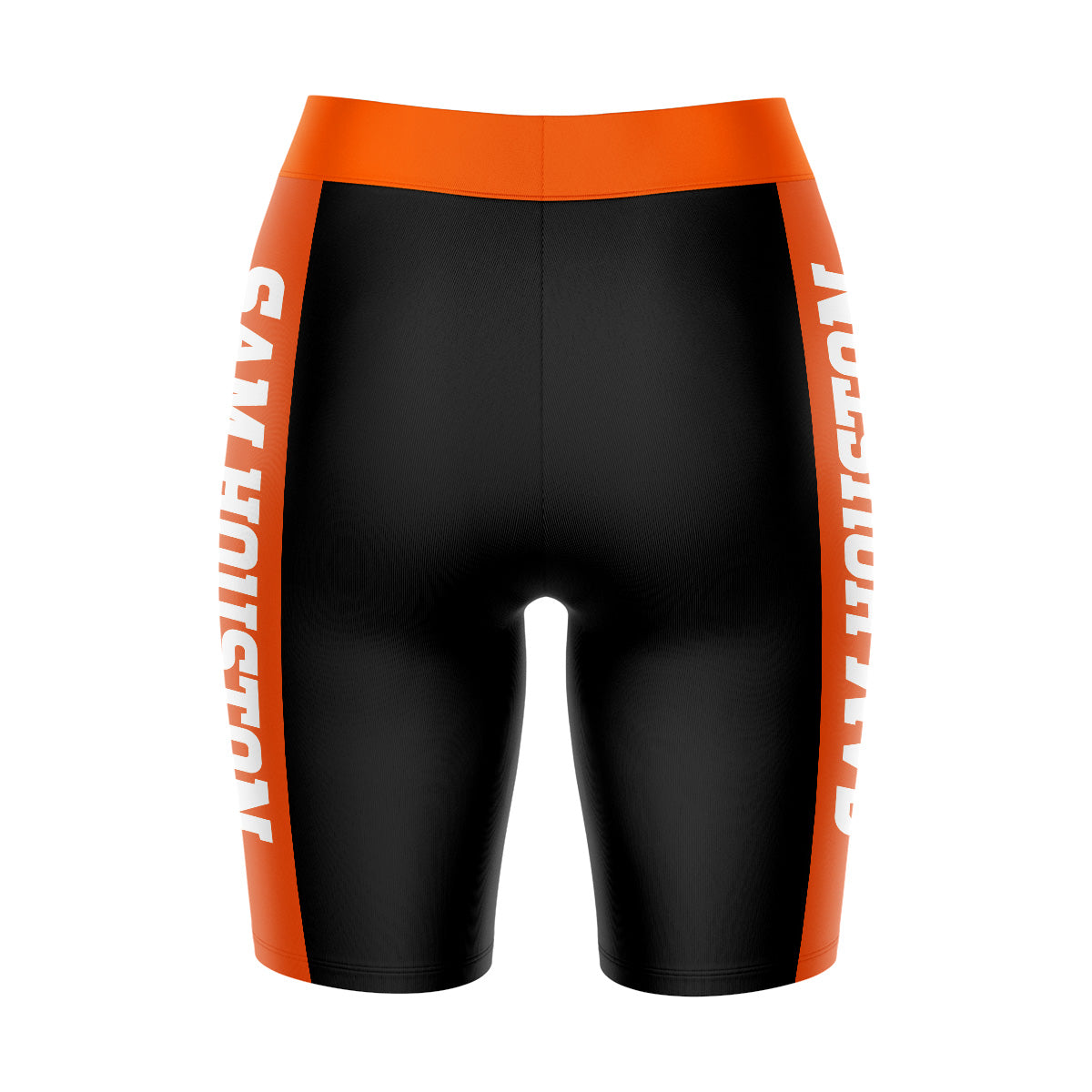 Sam Houston Bearcats Vive La Fete Game Day Logo on Waistband and Orange Stripes Black Women Bike Short 9 Inseam"