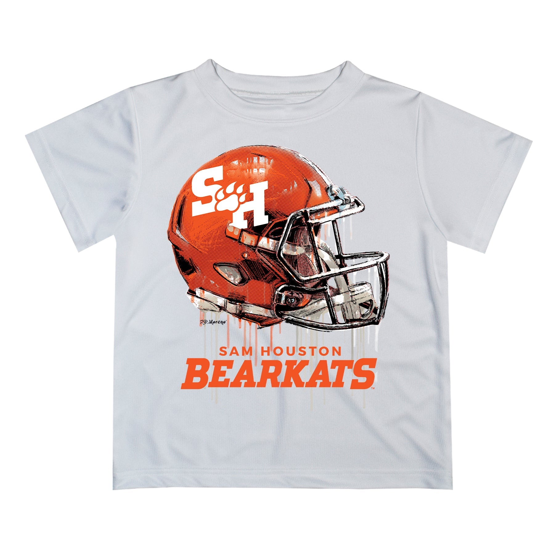 Sam Houston Bearkats Original Dripping Football Helmet White T-Shirt by Vive La Fete