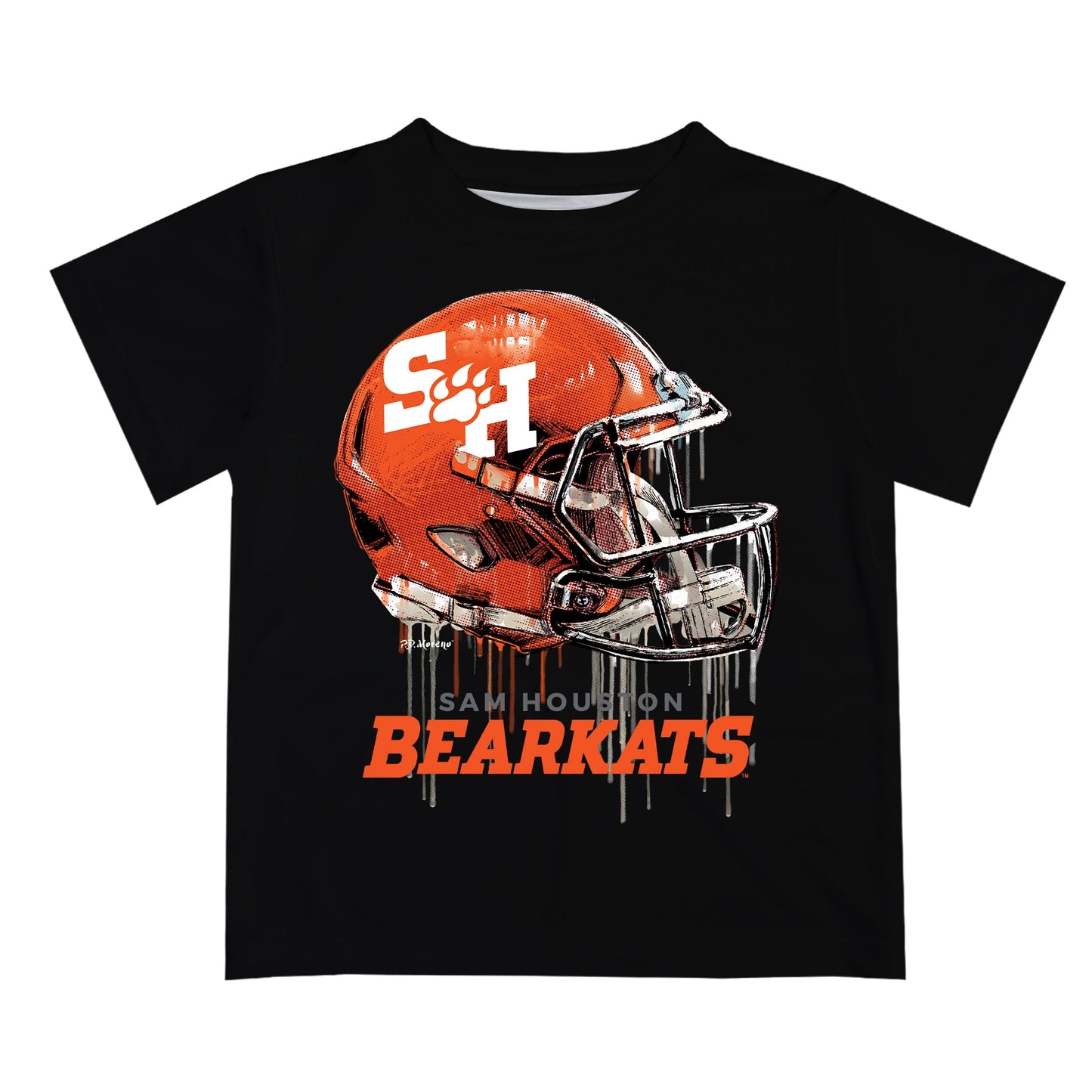 Sam Houston Bearkats Original Dripping Football Helmet Black T-Shirt by Vive La Fete