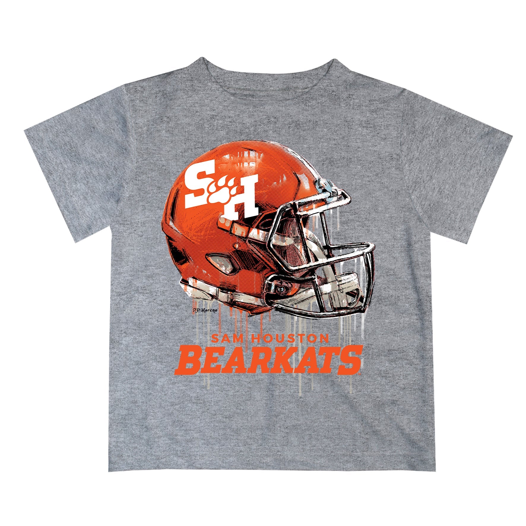 Sam Houston Bearkats Original Dripping Football Helmet Heather Gray T-Shirt by Vive La Fete