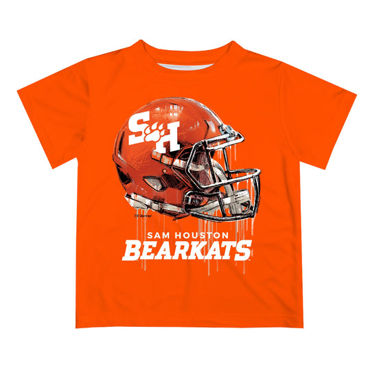 Sam Houston Bearkats Original Dripping Football Helmet Orange T-Shirt by Vive La Fete