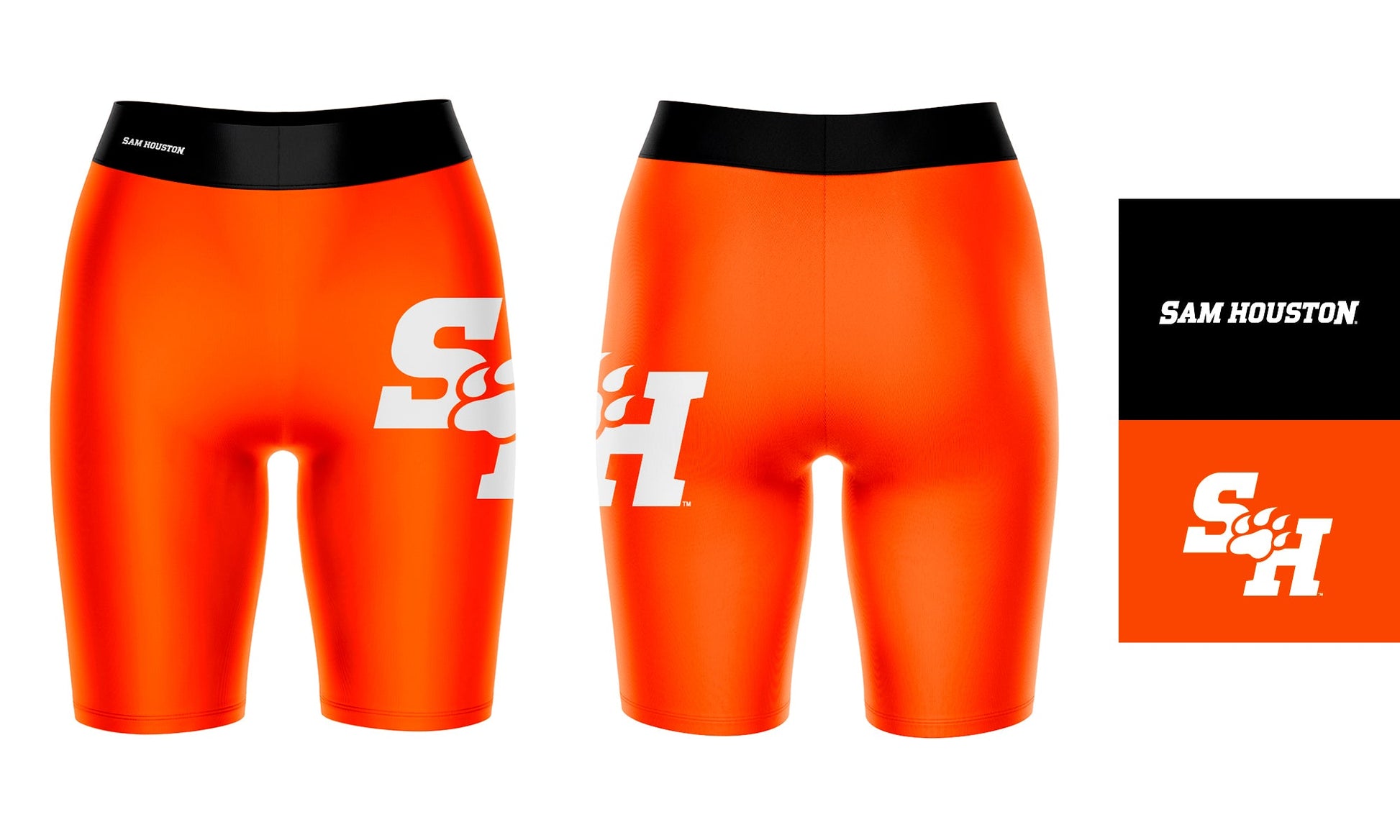 Sam Houston Bearkats Vive La Fete Game Day Logo on Thigh and Waistband Orange and Black Women Bike Short 9 Inseam