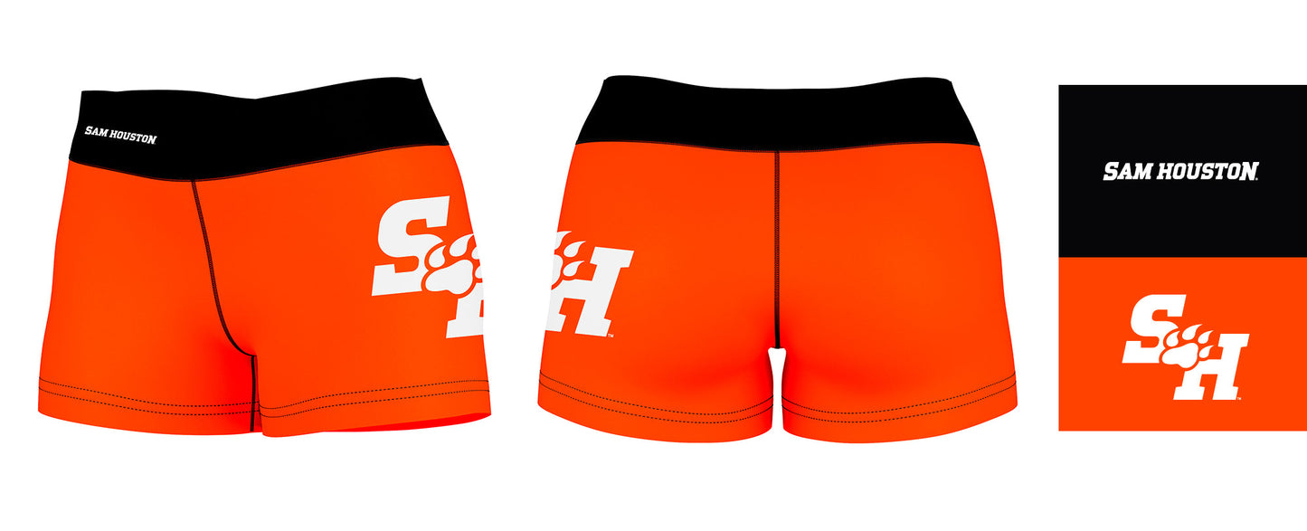 Sam Houston Bearkats Vive La Fete Logo on Thigh & Waistband Orange Black Women Yoga Booty Workout Shorts 3.75 Inseam - Vive La F̻te - Online Apparel Store