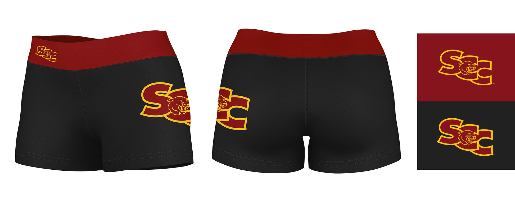 SAC City Panthers Vive La Fete Logo on Thigh & Waistband Black & Maroon Women Yoga Booty Workout Shorts 3.75 Inseam" - Vive La F̻te - Online Apparel Store