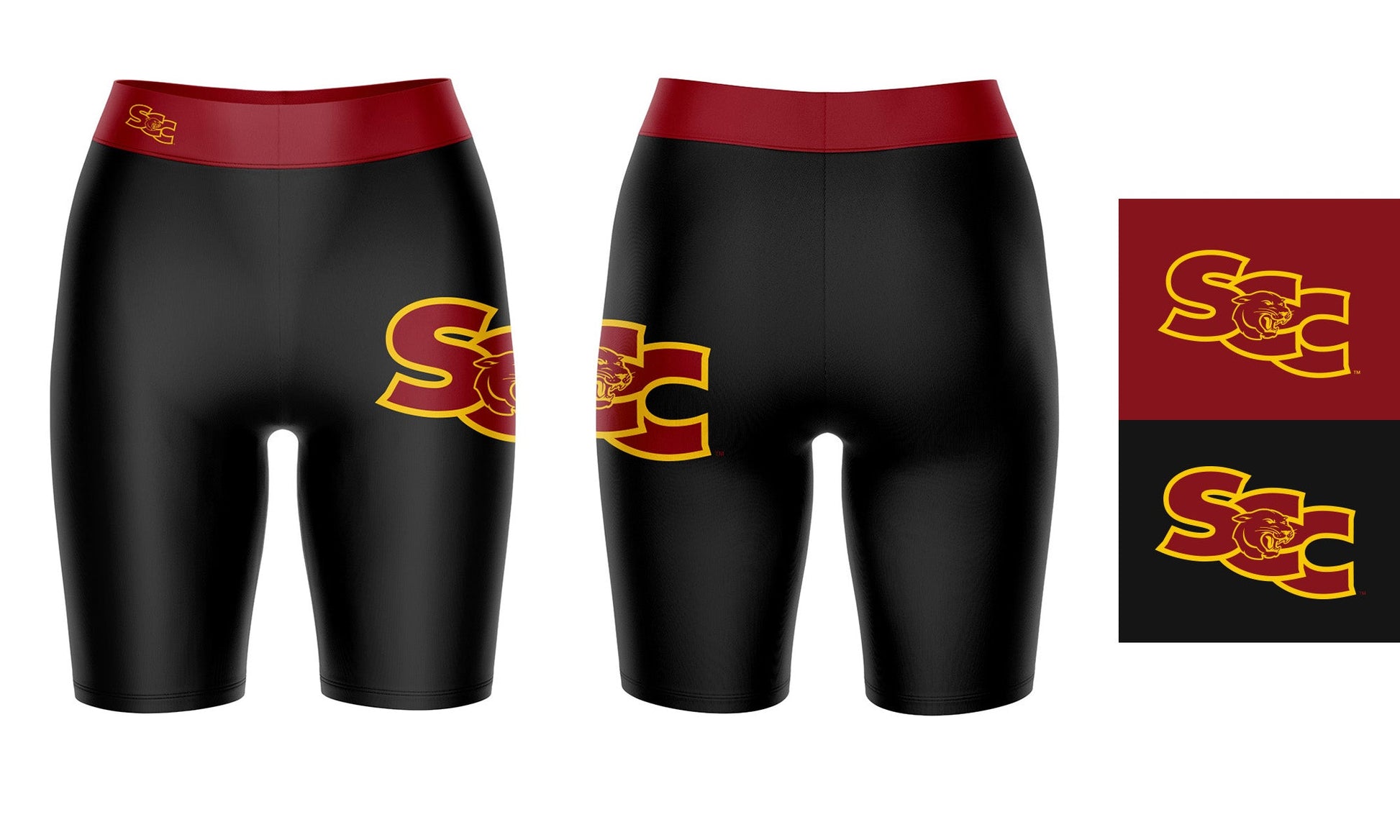 SAC City Panthers Vive La Fete Game Day Logo on Thigh and Waistband Black and Maroon Women Bike Short 9 Inseam"