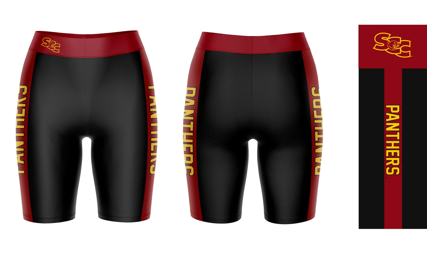 SAC City Panthers Vive La Fete Game Day Logo on Waistband and Maroon Stripes Black Women Bike Short 9 Inseam"