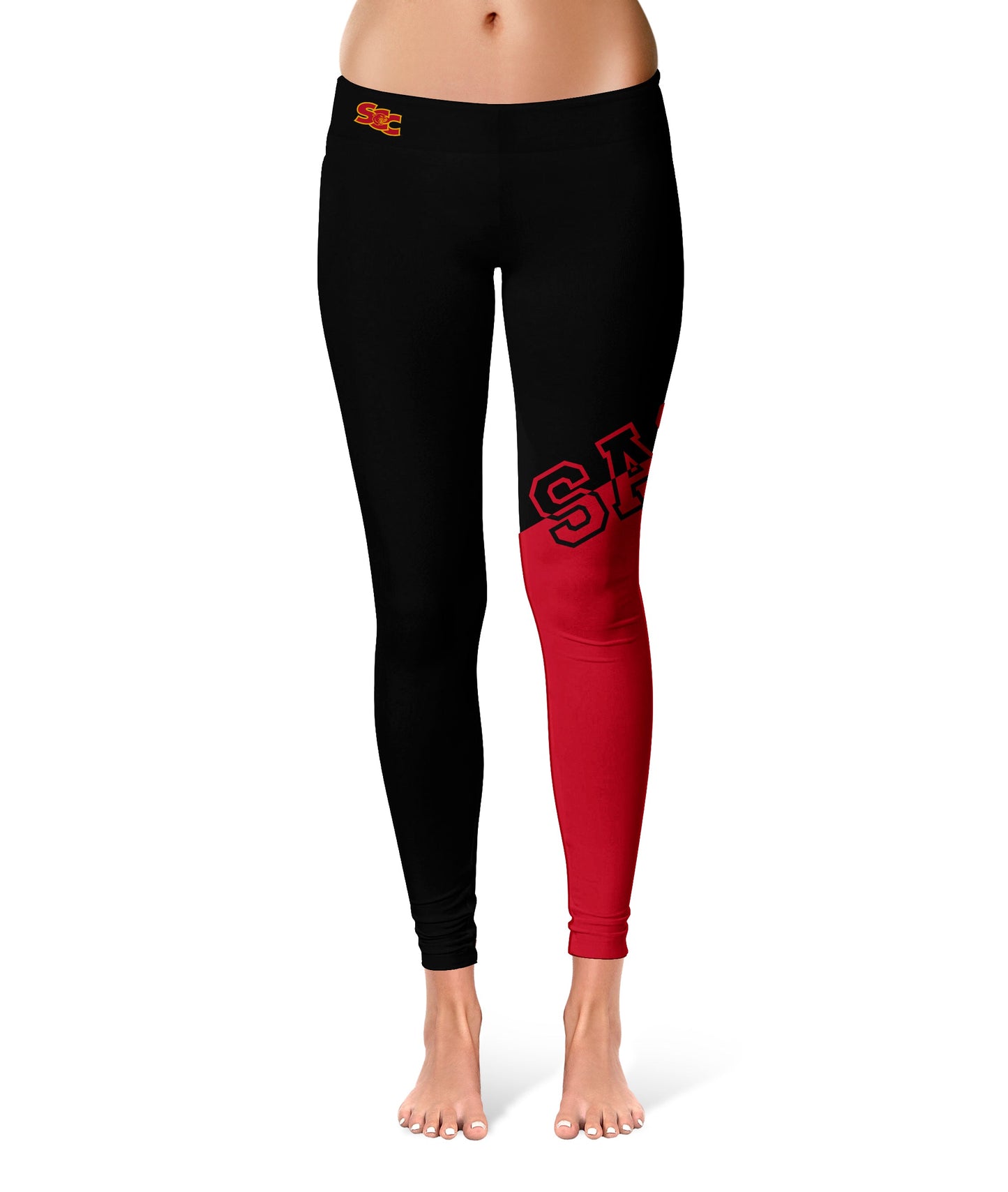 Sacramento City College Panthers Vive La Fete Game Day Collegiate Leg Color Block Women Black Red Yoga Leggings