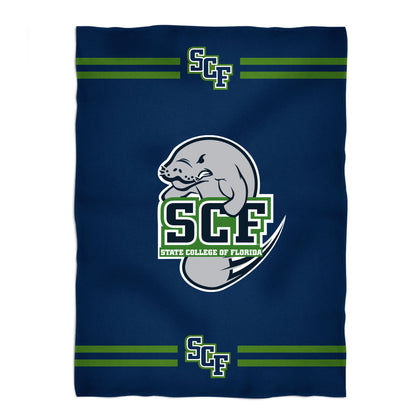 State College of Florida Manatees Game Day Soft Premium Fleece Navy Throw Blanket 40 x 58 Logo and Stripes