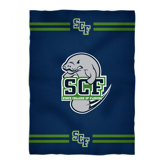 State College of Florida Manatees Game Day Soft Premium Fleece Navy Throw Blanket 40 x 58 Logo and Stripes