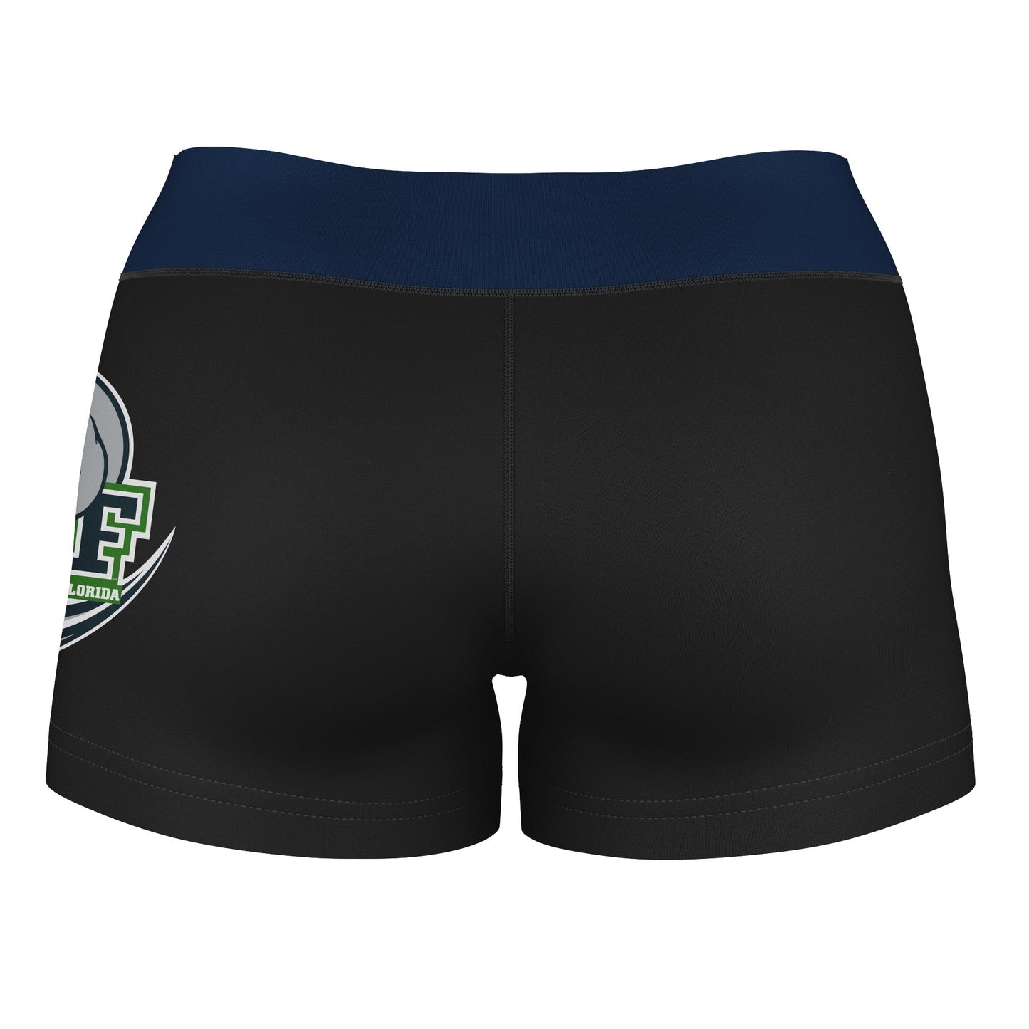 SCF Manatees Vive La Fete Game Day Logo on Thigh and Waistband Black & Navy Women Yoga Booty Workout Shorts 3.75 Inseam" - Vive La F̻te - Online Apparel Store