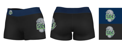 SCF Manatees Vive La Fete Game Day Logo on Thigh and Waistband Black & Navy Women Yoga Booty Workout Shorts 3.75 Inseam" - Vive La F̻te - Online Apparel Store