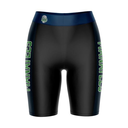 SCF Manatees Vive La Fete Game Day Logo on Waistband and Navy Stripes Black Women Bike Short 9 Inseam"