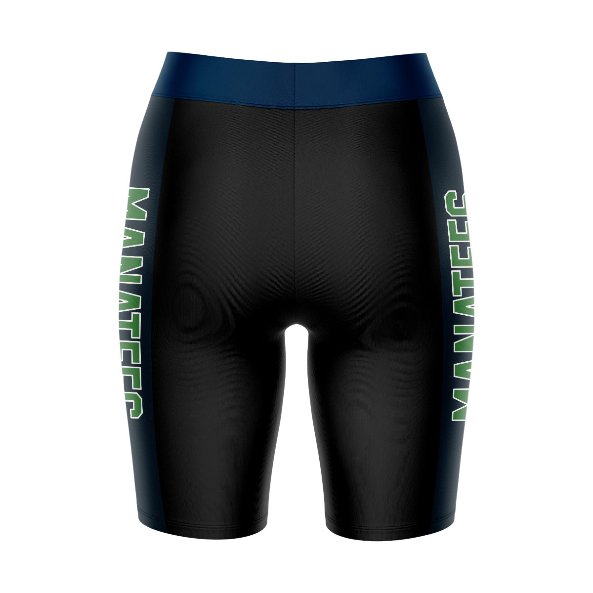 SCF Manatees Vive La Fete Game Day Logo on Waistband and Navy Stripes Black Women Bike Short 9 Inseam"