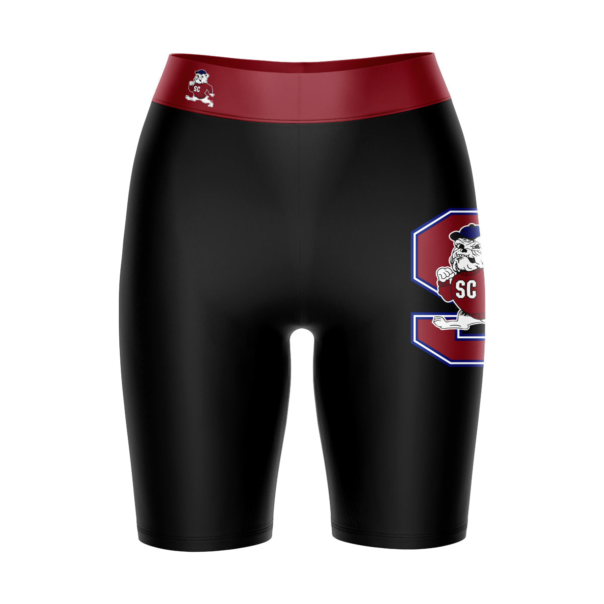 South Carolina State Bulldogs Vive La Fete Game Day Logo on Thigh and Waistband Black and Red Women Bike Short 9 Inseam