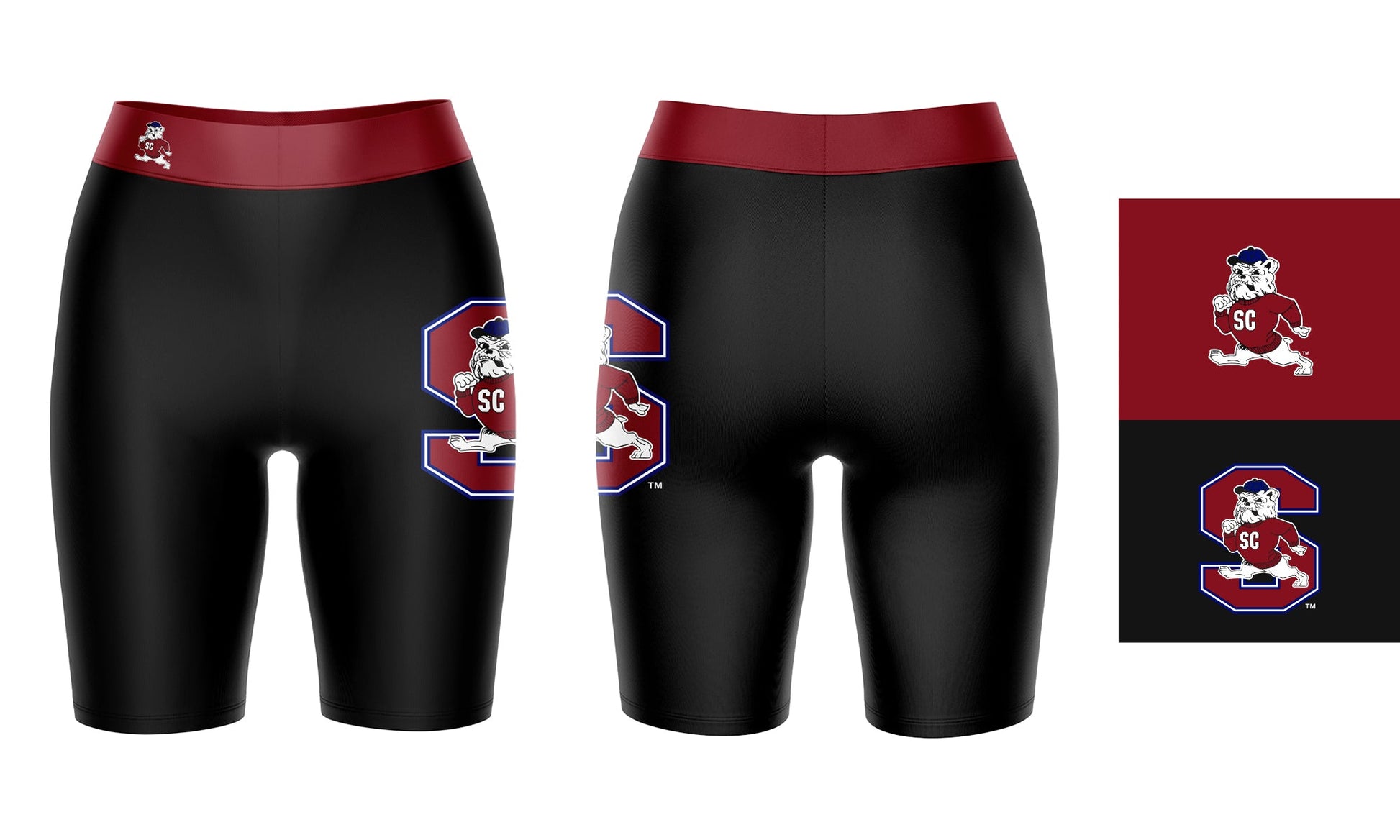 South Carolina State Bulldogs Vive La Fete Game Day Logo on Thigh and Waistband Black and Red Women Bike Short 9 Inseam